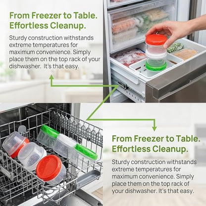 EONJOE 4oz Airtight Plastic Food Storage Containers with Lids, 12pcs | Dishwasher safe ,Freezer safe ,BPA free,Reusable,Round jars ,Perfect for salad dressing sauce lunch to go - size: 4oz