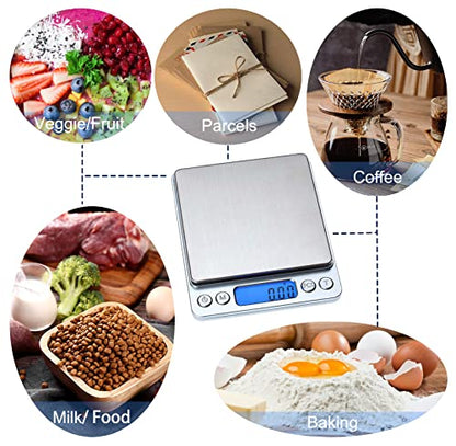 Food Scale Digital Weight 3000g/0.1g Oz Grams and Ounces Kitchen Scale for Cooking Baking with Backlight LCD Display, Tare, 9 Units, Auto Off, 2 Trays, Batteries Included - Stainless Steel - size: 3kg/0.1g