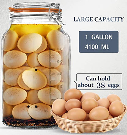 Folinstall Super Wide Mouth Glass Storage Jar with Airtight Lids, 1 Gallon Large Mason Jars with 2 Measurement Marks, Large Capacity for Pickle Jar, Overnight Oats