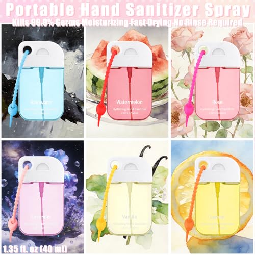 Frienda 12 Pcs Hydrating Hand Sanitizer Spray Scented Hand Sanitizer Mini Spray with Keychain Portable Travel Size 1.35fl. oz Lavender Mist Moisturizing Thank You Gifts for Coworker Staff Women Adults - style: Classic