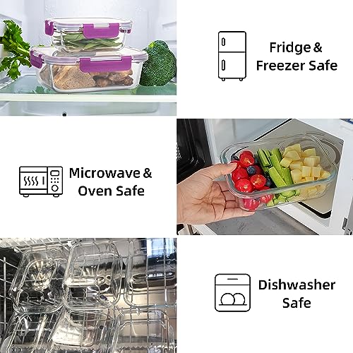 C CREST 10 Pack Meal Prep Glass Containers with Locking Lids - 5x 32oz + 5x 12oz - Ideal for Food Storage - color: PLUM