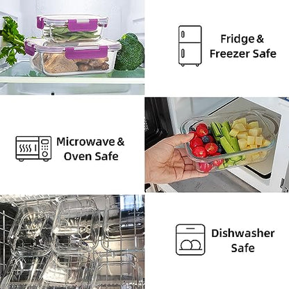 C CREST 10 Pack Meal Prep Glass Containers with Locking Lids - 5x 32oz + 5x 12oz - Ideal for Food Storage - color: PLUM