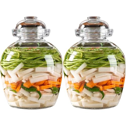 Traditional Water-Sealed Portable Kimchi Jar, Multi-Capacity Glass Fermentation Crock, Transparent Grain Storage Tank, Bowl with Lid(7kg*2) - size: 7kg*2
