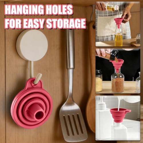 4PCS Silicone Collapsible Funnels Set for Kitchen Use Compact and Portable Liquid Transfer Tool, Collapsible Gadgets(Pink) - color: 4PCS-Pink