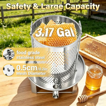 Upgrade Honey Press Machine, Honey Extractor Beekeeping Machine with Curved Hook Stainless Steel Household Manual Honeys Press Extractor Beekeeping Tool for Wine Honeys and Juice Making
