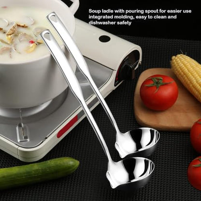 Soup Ladle 304 Stainless Steel Heavy Duty Ladle with Pour Spout for Soups, Stews, Cooking, and Broths,11.8 inch