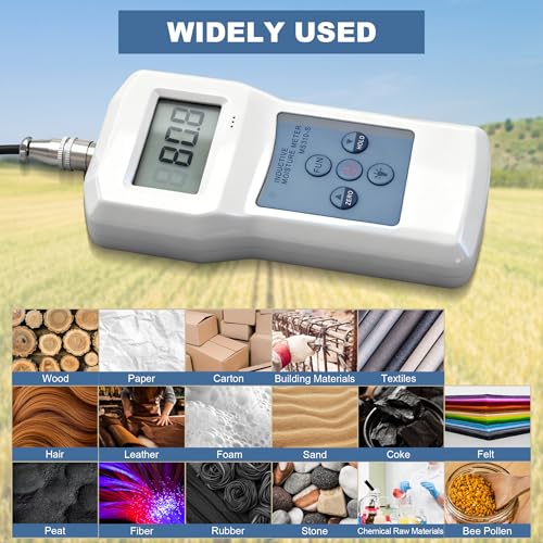Inductive Moisture Meter High Precision Pinless Moisture Analyzer with 0~90% Measurement Range Non-Destructive Moisture Meter for Bee Pollen Wool Leather Wood Paper and More (Model MS310-S)