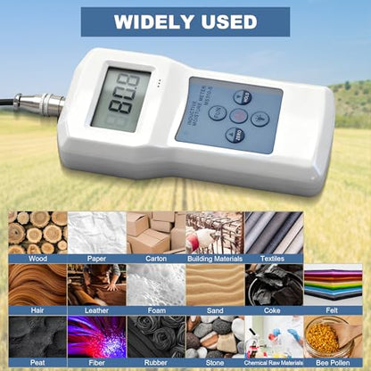 Inductive Moisture Meter High Precision Pinless Moisture Analyzer with 0~90% Measurement Range Non-Destructive Moisture Meter for Bee Pollen Wool Leather Wood Paper and More (Model MS310-S)