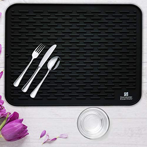 Silicone Dish Drying Mat - 21 x 18 - Extra Large Dish Drying Mat, Counter top Mat, Dish Draining Mat, Sink Mat, Large Silicone Trivet (EXTRA LARGE, BLACK) - color: Black, size: EXTRA LARGE