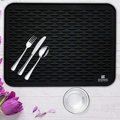 Silicone Dish Drying Mat - 21 x 18 - Extra Large Dish Drying Mat, Counter top Mat, Dish Draining Mat, Sink Mat, Large Silicone Trivet (EXTRA LARGE, BLACK) - color: Black, size: EXTRA LARGE