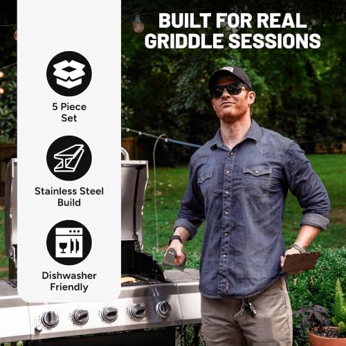 Sasquash Burger Press Kit, 5 Piece Smash Burger Set, Smash Burger Press, Spatula, Melting Dome and 2 Squirt Bottles for Griddle and Grill, Stainless Steel, Kitchen Gadgets, Grilling Accessories - size: Combo