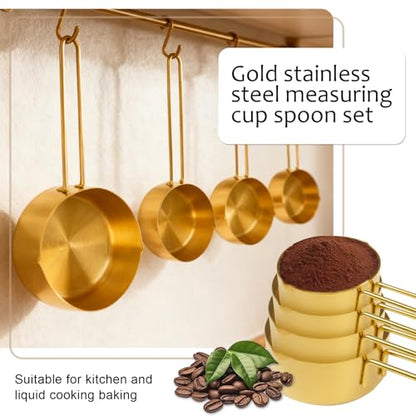 11 pcs Gold Measuring Cups and Spoons Set,Includes 4pcs Measuring Cups And 6pcs Magnetic Measuring Spoons & 1 Leveler,Stainless Steel is Ideal for Measuring Liquids And Dry Ingredients - color: 11 set
