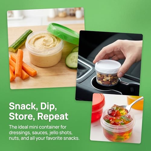 EONJOE 2oz Airtight Small Plastic Food Storage Containers with Lids, 12pcs | Dishwasher safe ,BPA free,Reusable,Round jars ,Perfect for salad dressing sauce condiments lunch to go - size: 2oz
