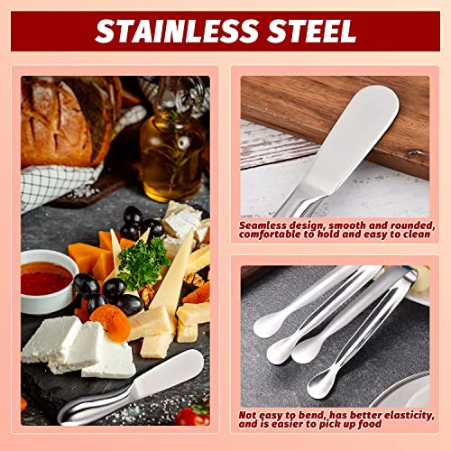 Butter Spreader Knife Set 8 PCS Stainless Steel Cheese Butter Spreader Knives and Mini Serving Tongs for Cheese Cold Butter Jam Appetizers Pastry Charcuterie Accessories Kitchen Utensils - color: Silver08