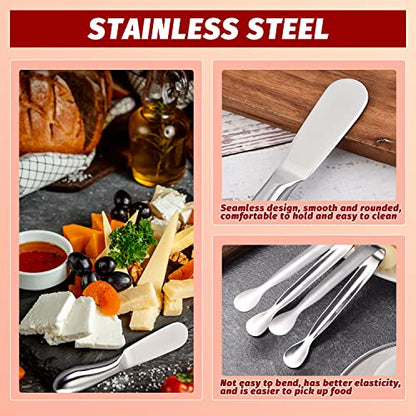Butter Spreader Knife Set 8 PCS Stainless Steel Cheese Butter Spreader Knives and Mini Serving Tongs for Cheese Cold Butter Jam Appetizers Pastry Charcuterie Accessories Kitchen Utensils - color: Silver08