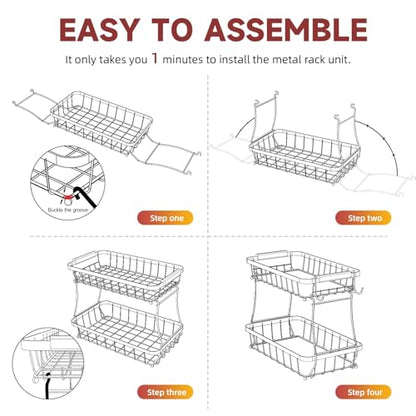 Sevenblue 3-Tier Fruit Basket with Banana Hangers, Detachable Metal Bowl | Wooden handle, protective mats included. Versatile holder for bread, snacks, and veggies. Large 3 tier metal design. - color: Black, size: 3 Tier
