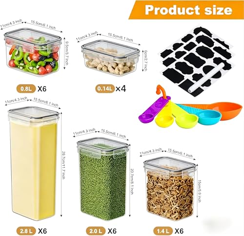 28pcs Airtight Containers, Clear Stackable Dry Food Storage | clear airtight containers with tight lids keep dry food fresh. Safe plastic, stackable for pantry kitchen storage - size: 28 pcs(42.56L)