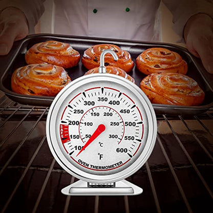 Extra Large 3" Oven Thermometer with Easy-Read Dial | Accurate Oven Temperature Reading | Dual Scale 100°F-600°F & -40°C-310°C | for Gas/Electric Ovens, Grill, BBQ, Baking, Meat - size: Oven Thermometer-3 Inch Red Dial