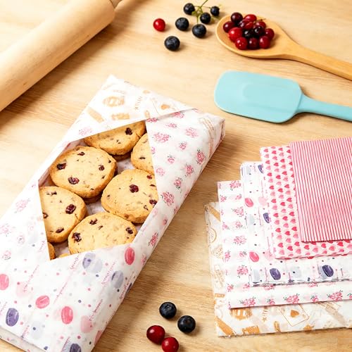 5 Boxes 250 Sheets Wax Paper Sheets Basket Liners Baking Parchment | Heart Rose Line Pattern Greaseproof Sandwich Burger Chips Cookies Food Grade Deli Wrap Paper