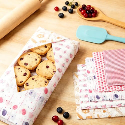 5 Boxes 250 Sheets Wax Paper Sheets Basket Liners Baking Parchment | Heart Rose Line Pattern Greaseproof Sandwich Burger Chips Cookies Food Grade Deli Wrap Paper
