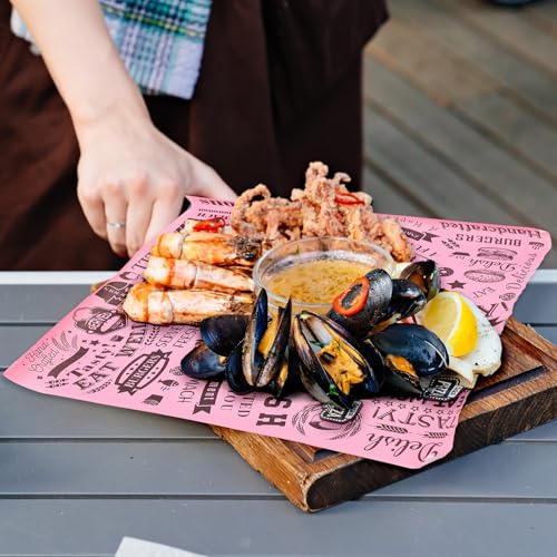 Outus 600 Pcs 12 x 12 Inch Deli Wax Paper Sheets Grease Resistant Tray Basket Liners Newsprint Paper Water and Grease Proof Sandwich Wrapping Square Hot Dog Wrappers for Food Baking (Pink,Black) - color: Pink, Black