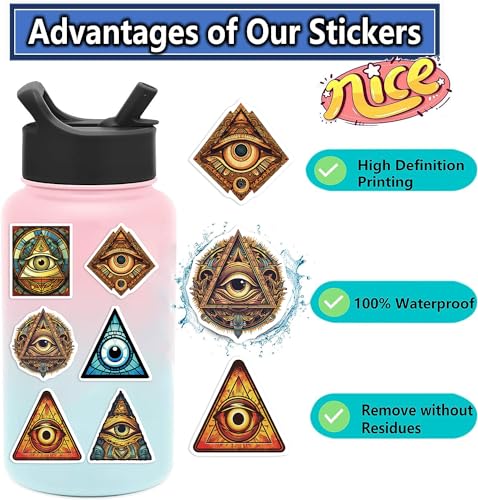 Yoksas 50Pcs Eye of Providence Stickers - Waterproof Vinyl Mysterious All Seeing Eye Aldults Stickers for Laptops,Water Bottles,Scrapbooking,Journals,Bumper - color: All Seeing Eye