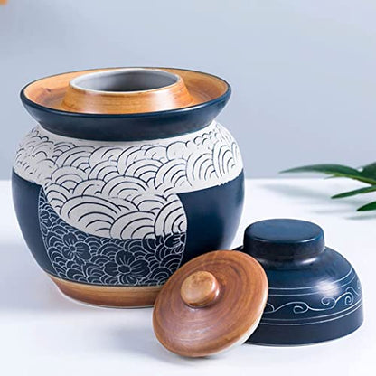 Blue Traditional Chinese Porcelain Pickle Jar, Ceramic Fermentation Crock Pickling Pot,Fermenting Jar With Water Seal Airlock Lid Stoneware Fermenter for Kimchi Saue 5KG