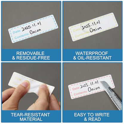 Freezer Labels 375Pcs, 1 x 3 Inch, Removable Food Labels Stickers, Easy Peel & No Residue, Oil Resistant & Waterproof Labels for Food, Freezer Bags, Jars & Container Meal Prep Labels (3 Roll 3 Color)