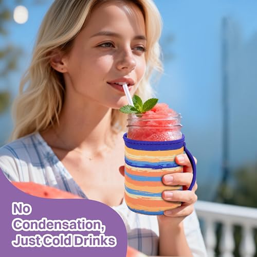 KJQJLY 4 Pcs Mason Jars Sleeves Neoprene 32oz Regular and Wide Mouth Mason Jar Sleeves Holder with Handle (rainbow, 32 OZ) - color: rainbow, size: 32 OZ