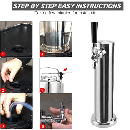 Ferroday Single Beer Tap Beer Tower, Beer Tower dispenser Stainless Steel Tower Kegerator Parts Kit with All Stainless Steel Keg Tap Beer Faucet, Preassembled Line Keg Tower, 3" Kegerator Tower Column - size: Single Tap-Stainless Steel Faucet