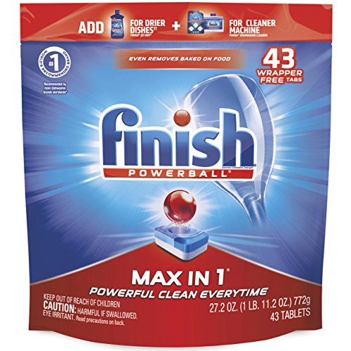 Finish - Max in 1-43ct - Dishwasher Detergent - Powerball - Wrapper Free Dishwashing Tablets - Dish Tabs - Packaging May Vary