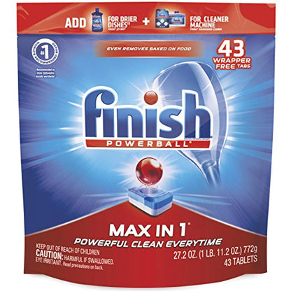 Finish - Max in 1-43ct - Dishwasher Detergent - Powerball - Wrapper Free Dishwashing Tablets - Dish Tabs - Packaging May Vary