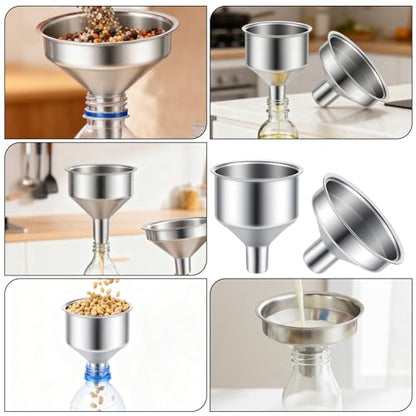 2pcs Stainless Steel Mini Funnels Set, Small Filling Funnels Multi-Flask Funnel for Essential Oils, Liquor Flasks, Spice Powders, Kitchen Use Silver