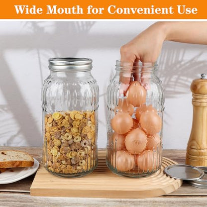 HINGWAH Wide Mouth Mason Jars 64 oz, 3 Pack Large Half Gallon Mason Jars with Airtight Lids and Bands, Clear Glass Canning Jars for Preserving, Pickling, Fermenting, Meal Prep & DIY Crafts (Sunflower) - size: 64oz- 3pack