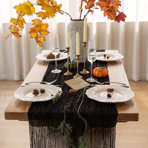 Keketoarrange 6pcs Black Table Runner Sheer Table Runner French Country Décor Rustic Gauze Bali Yarn Cheesecloth 120 Inch 10 FT Cheese Cloth for Wedding Baby Bridal Shower Party Summer Home Decoration - color: Black, size: 6pcs 10ft