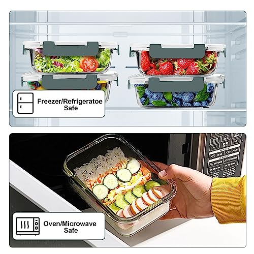 VERONES 10 Pack 22 OZ Glass Meal Prep Containers, Airtight Glass Lunch Containers Set, Glass Food Storage Containers with Lids,Exclusive of BPA, for Microwave, Oven, Freezer & Dishwasher Friendly,Grey - color: Grey