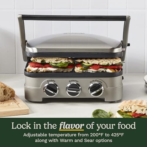Cuisinart Griddler Indoor Grill, Panini Press, Sandwich Maker & More, 5-in-1 Grilling, Dishwasher-Safe Nonstick Cooking Plates, GR-4NNAS, Stainless Steel - style: New Version - Griddler