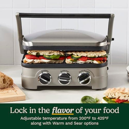 Cuisinart Griddler Indoor Grill, Panini Press, Sandwich Maker & More, 5-in-1 Grilling, Dishwasher-Safe Nonstick Cooking Plates, GR-4NNAS, Stainless Steel - style: New Version - Griddler