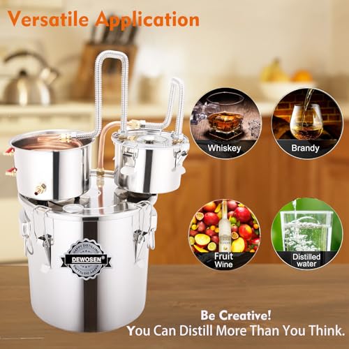 DEWOSEN Alcohol Still 8 Gallon 3 Pots Shine Still Distillery Kit for Alcohol Stainless Copper Tube Complete with Thumper Keg Water Pump Metal Thermometer Airlock Brew Bag Proof Alcoholmeter Test Kit - size: 8GAL/3Pots/Brew Bag & Alcoholmeter Test Kit