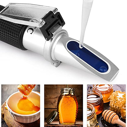 Brix Meter Refractometer, LEERCHUANG Triple Scale Honey Tester (Water Content: 12-27%, Brix: 58-92%, Be': 38-43), Handheld Brix Refractometer for Honey, Maple Syrup, Molasses & Bee Keeping - size: Brix: 58~92%