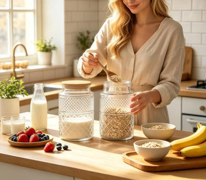 Large Glass Storage Jar, 60 FL OZ Glass Food Storage Containers with Bamboo Lid, Kitchen Laundry Room Organization Jar for Cookies Coffee Flour Sugar Laundry Pods Detergent Airtight Glass Jars
