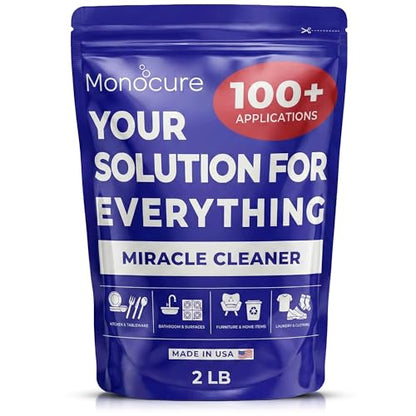 Monocure Miracle Cleaner - Multipurpose Oxygen Bleach Powder with Sodium Percarbonate - Detergent Cleaner for Bathroom, Shower, Floor, Grout, Upholstery, Kitchen and Clothes Stain Remover