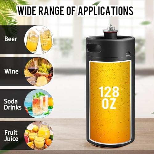 MRbrew Pressurized Mini Keg 128oz, 304 Stainlsee Steel Mini Kegerator with Exhaust Valve Designed Cap Portable Beer Growler for Homebrew And Craft Beer (Black) - color: Black