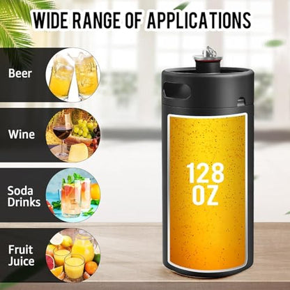 MRbrew Pressurized Mini Keg 128oz, 304 Stainlsee Steel Mini Kegerator with Exhaust Valve Designed Cap Portable Beer Growler for Homebrew And Craft Beer (Black) - color: Black
