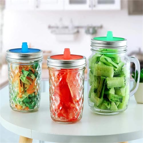 8pcs 86mm Silicone Waterless Airlock Fermentation Lid With Metal Ring For Wide Mouth Mason Jar For Sauerkraut Fermented Kitchen Tool(Red) - color: Red