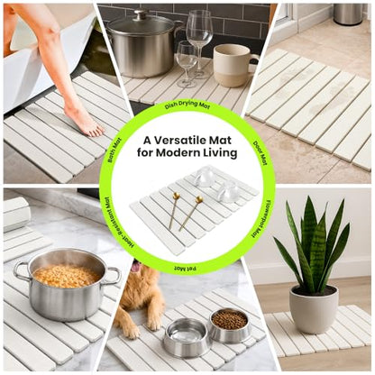 Stone Dish Drying Mat for Kitchen Counter, Large Quick Dry Diatomaceous Earth Stone Drying Mat, Foldable Water Absorbent Dish Drying Mat for Dishes, Cups, Bottles, Kitchen Sink & Countertop (White) - color: White