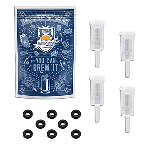Fermentaholics Airlocks With Grommets Set – 4 Airlocks and 8 Grommets for Homemade Wine, Beer, Cider, Kimchi, Sauerkraut – Preserving, Brewing, Fermenting - size: 3-Piece Airlocks With Grommets Set