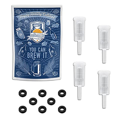 Fermentaholics Airlocks With Grommets Set – 4 Airlocks and 8 Grommets for Homemade Wine, Beer, Cider, Kimchi, Sauerkraut – Preserving, Brewing, Fermenting - size: 3-Piece Airlocks With Grommets Set