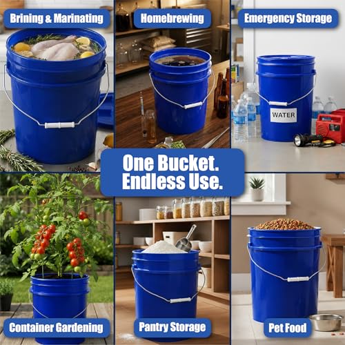 ePackageSupply 5 Gallon Bucket - Food Grade w/Lid BPA-Free, Blue/Blue, 1 | Airtight Gamma Seal Screw-On Lid, Heavy-Duty 90 Mil HDPE Plastic, Food Safe and Durable Container, Bulk Storage, Made in USA - color: Blue/Blue, size: 1 Pack