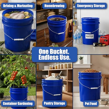 ePackageSupply 5 Gallon Bucket - Food Grade w/Lid BPA-Free, Blue/Blue, 1 | Airtight Gamma Seal Screw-On Lid, Heavy-Duty 90 Mil HDPE Plastic, Food Safe and Durable Container, Bulk Storage, Made in USA - color: Blue/Blue, size: 1 Pack